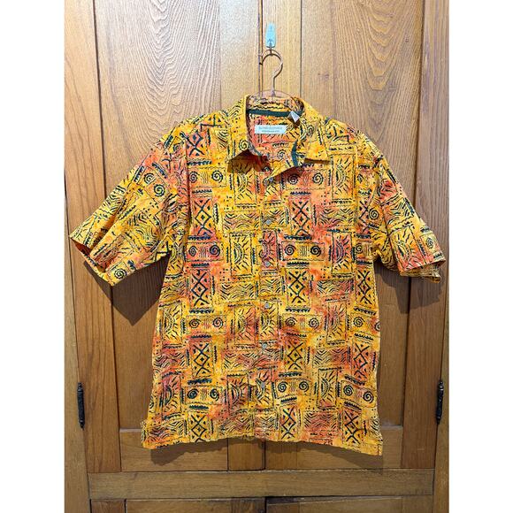 Island Republic Batik Hawaiian Shirt Yellow Orange 100% Cotton L - Picture 1 of 4